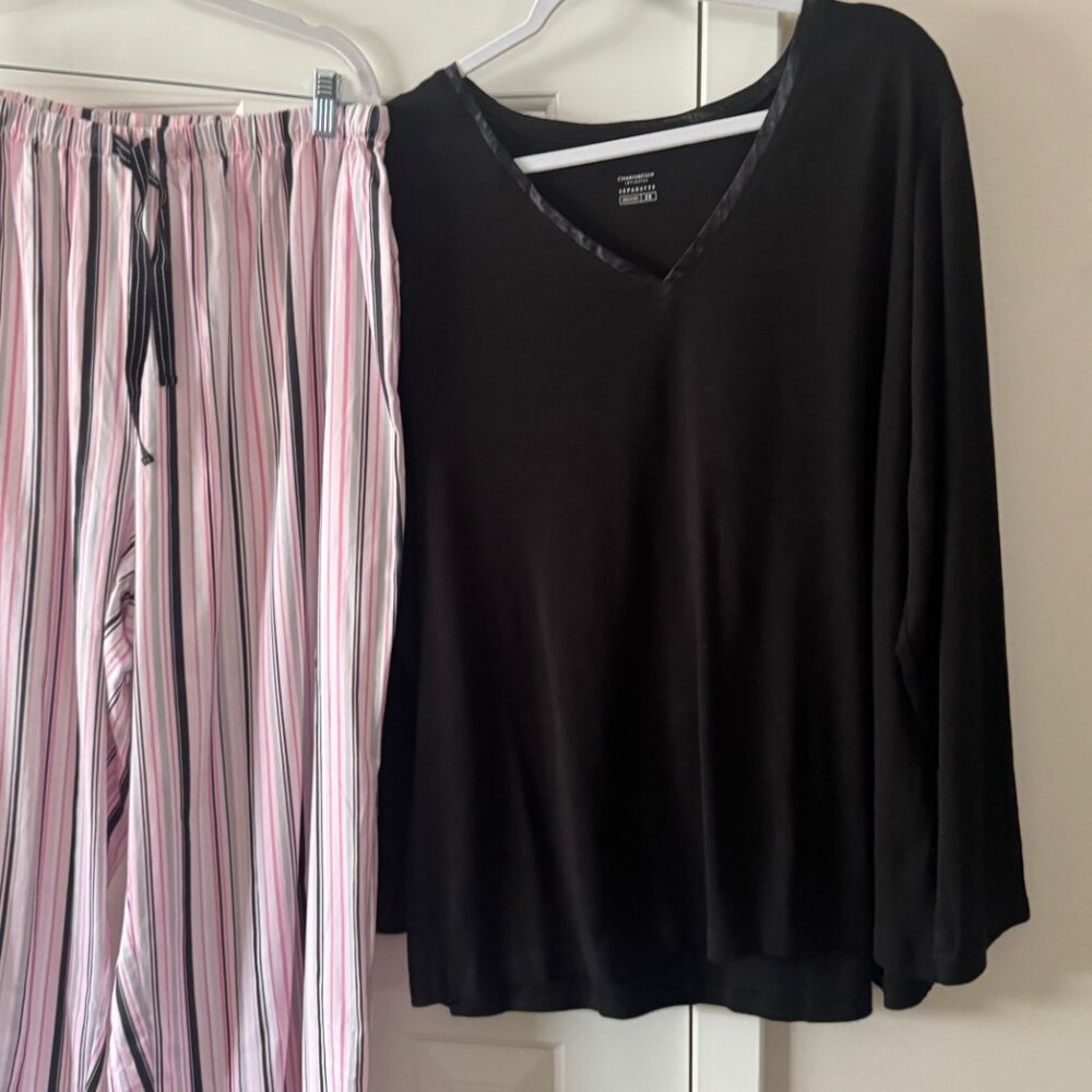 Charter Club Womens Intimates Sleepwear Black Top Pink Black Striped Pants 2X - Picture 2 of 15